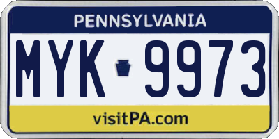 PA license plate MYK9973
