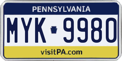 PA license plate MYK9980