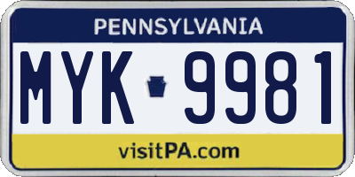 PA license plate MYK9981