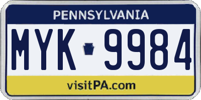 PA license plate MYK9984