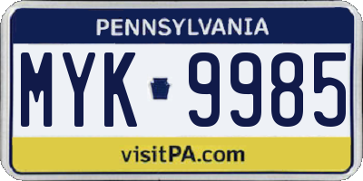 PA license plate MYK9985