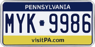 PA license plate MYK9986
