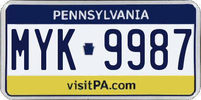 PA license plate MYK9987