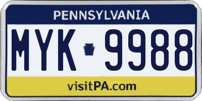 PA license plate MYK9988