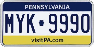 PA license plate MYK9990