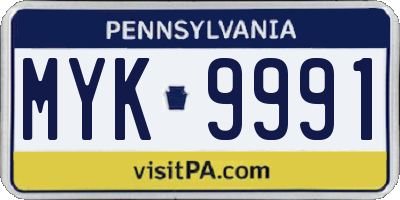 PA license plate MYK9991