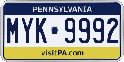 PA license plate MYK9992