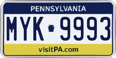 PA license plate MYK9993