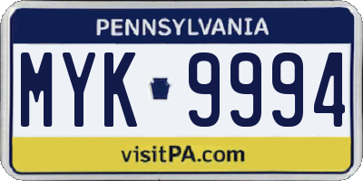 PA license plate MYK9994