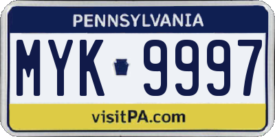 PA license plate MYK9997