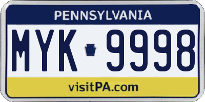 PA license plate MYK9998