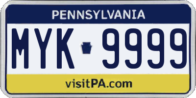 PA license plate MYK9999