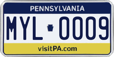PA license plate MYL0009