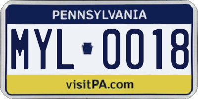 PA license plate MYL0018