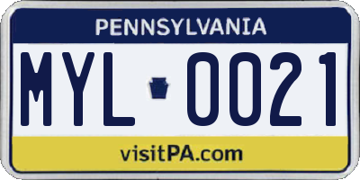 PA license plate MYL0021