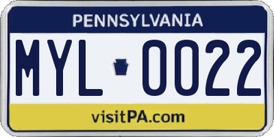 PA license plate MYL0022