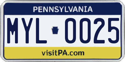 PA license plate MYL0025