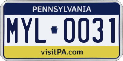 PA license plate MYL0031