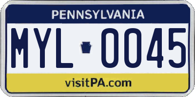 PA license plate MYL0045