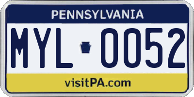 PA license plate MYL0052