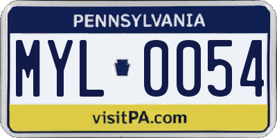 PA license plate MYL0054