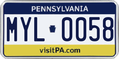 PA license plate MYL0058