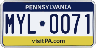 PA license plate MYL0071