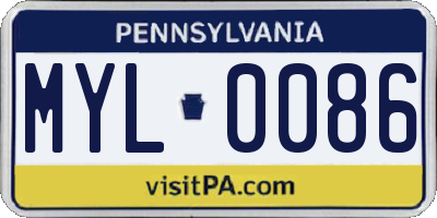 PA license plate MYL0086
