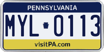 PA license plate MYL0113