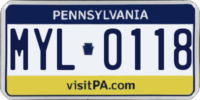 PA license plate MYL0118
