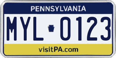 PA license plate MYL0123