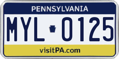 PA license plate MYL0125