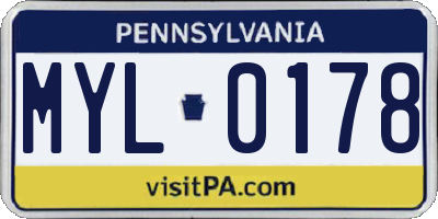 PA license plate MYL0178
