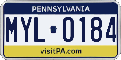 PA license plate MYL0184