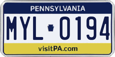 PA license plate MYL0194