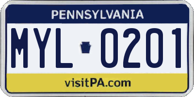 PA license plate MYL0201
