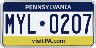 PA license plate MYL0207