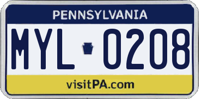 PA license plate MYL0208