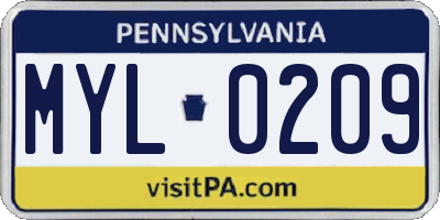 PA license plate MYL0209