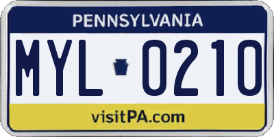 PA license plate MYL0210