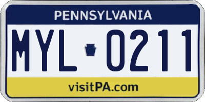 PA license plate MYL0211