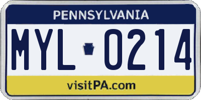 PA license plate MYL0214