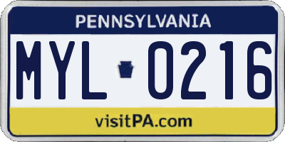 PA license plate MYL0216