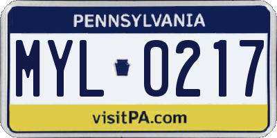 PA license plate MYL0217