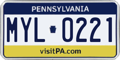 PA license plate MYL0221