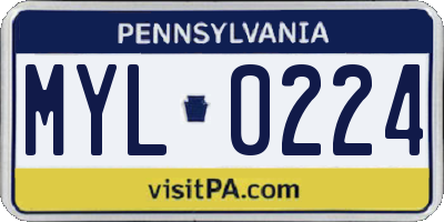 PA license plate MYL0224