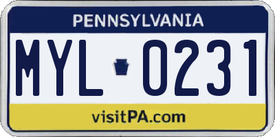 PA license plate MYL0231