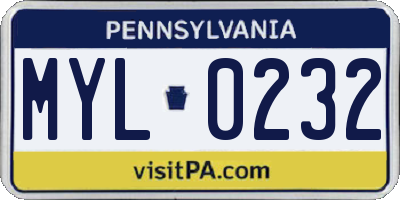 PA license plate MYL0232