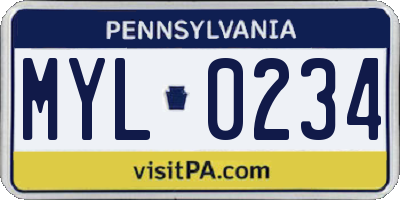PA license plate MYL0234