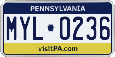 PA license plate MYL0236